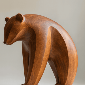 Abstract Wooden Bear Sculpture Handcarved Modern Animal Wood Sculpture
