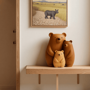 Abstract Wooden Bear Sculpture Handcarved Modern Animal Wood Sculpture