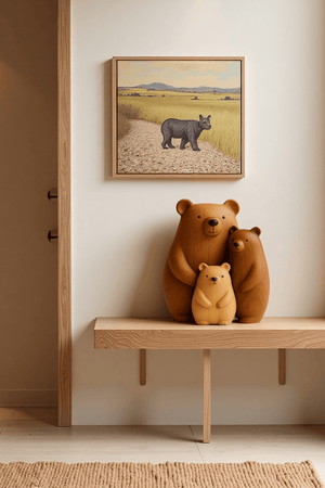 Abstract Wooden Bear Sculpture Handcarved Modern Animal Wood Sculpture