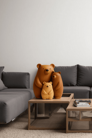 Abstract Wooden Bear Sculpture Handcarved Modern Animal Wood Sculpture