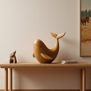 Modern Wooden Fish Sculpture Abstract Handcarved Decor Piece Wood Art