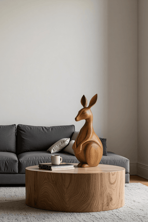 Handcrafted Wooden Kangaroo Sculpture Animal Wood Sculpture Decor Modern Homes