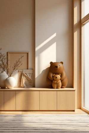 Abstract Wooden Bear Sculpture Handcarved Modern Animal Wood Sculpture