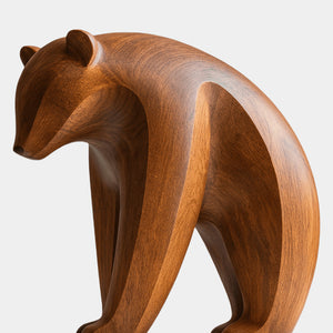 Abstract Wooden Bear Sculpture Handcarved Modern Animal Wood Sculpture