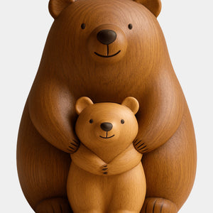 Abstract Wooden Bear Sculpture Handcarved Modern Animal Wood Sculpture