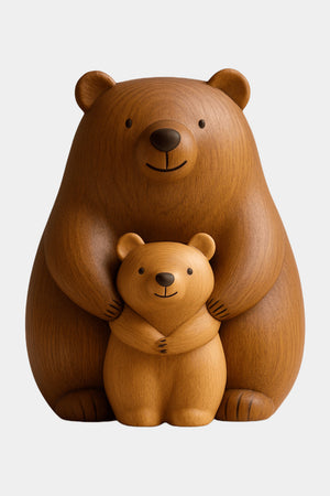 Abstract Wooden Bear Sculpture Handcarved Modern Animal Wood Sculpture