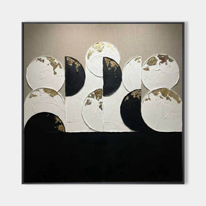 Abstract Geometric Painting In Black White And Gold For Modern Home Decor