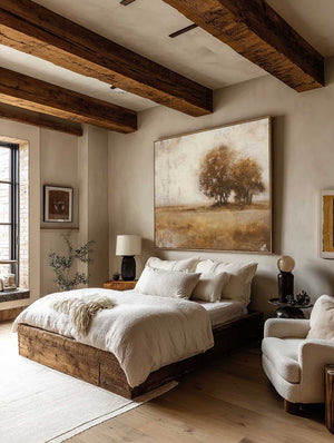 Large Modern Neutral Landscape Oil Painting Neutral Beige And Brown Autumn Tree Oil Painting Beige And Brown Landscape Wall Art