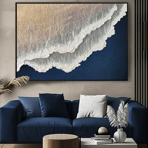 Navy Blue White Abstract Ocean Painting 3D White And Blue Minimalist Ocean Waves Art Minimalist Blue Sea Canvas Art