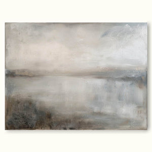 Vintage Lake Landscape Oil Painting Vintage Country Painting Earth Tone Lake Decor