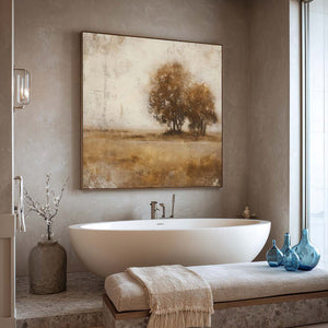 Large Modern Neutral Landscape Oil Painting Neutral Beige And Brown Autumn Tree Oil Painting Beige And Brown Landscape Wall Art